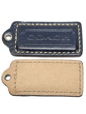 💙 2.25" Coach 2 Sided Ink Blue Leather Hangtag Bag Fob Keychain Purse Charm Y2K
